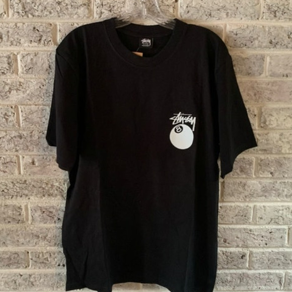 Stussy Black 8-Ball Men's Tee Size L SLIM FIT - Picture 1 of 4